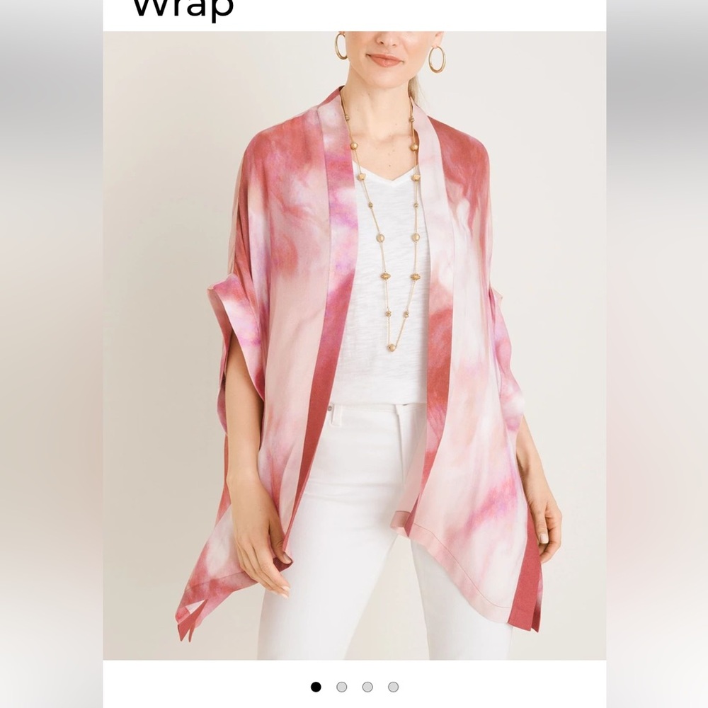 Chico’s Tie-Dye Print Ruana Wrap, Pink, OS